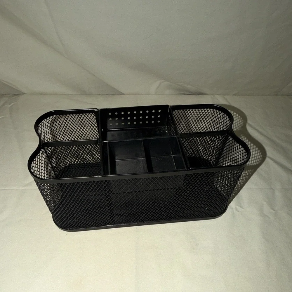 BLACK MESH DESK OFFICE ORGANIZER  PEN/PENCIL HOLDER POST IT NOTE AND DRAWER